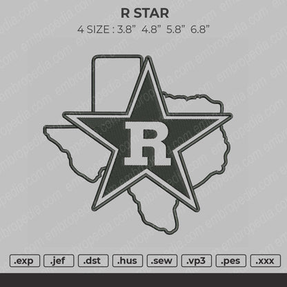 R Star Embroidery File 4 size