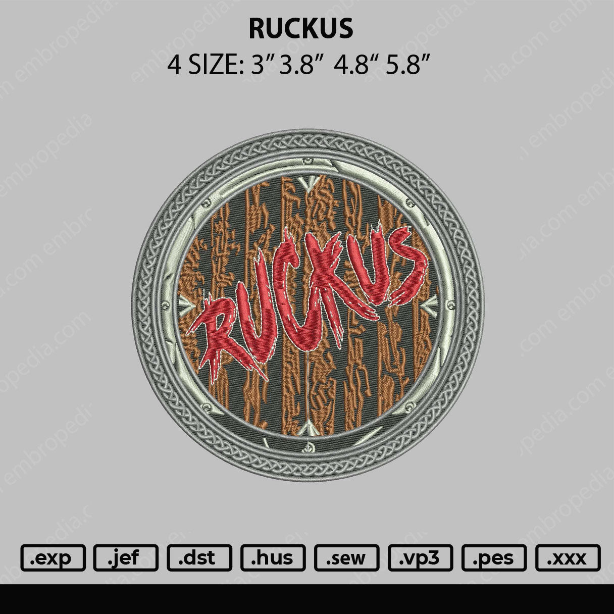 Ruckus Embroidery File 4 size