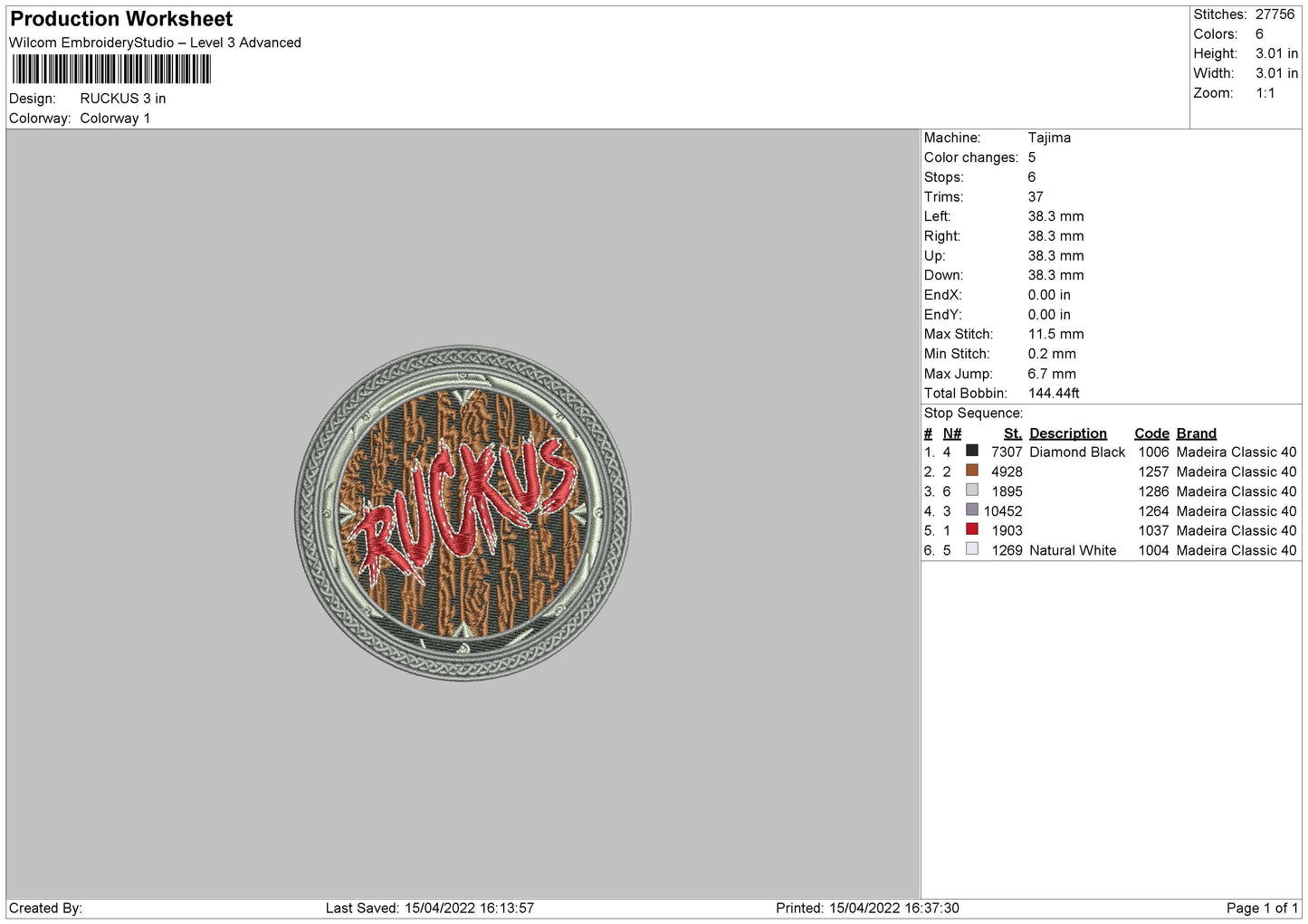 Ruckus Embroidery File 4 size