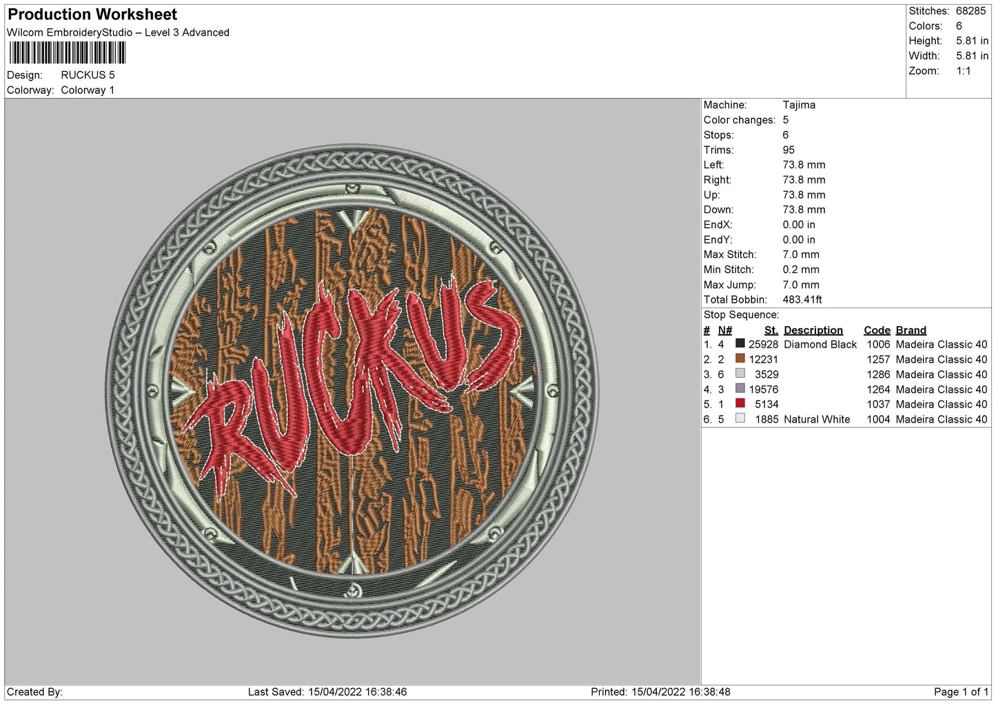 Ruckus Embroidery File 4 size