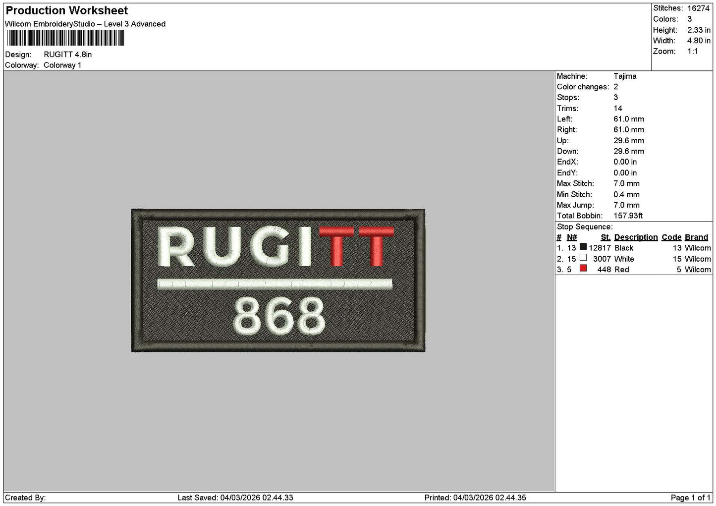 Ruggittrectangle Embroidery File 6 sizes