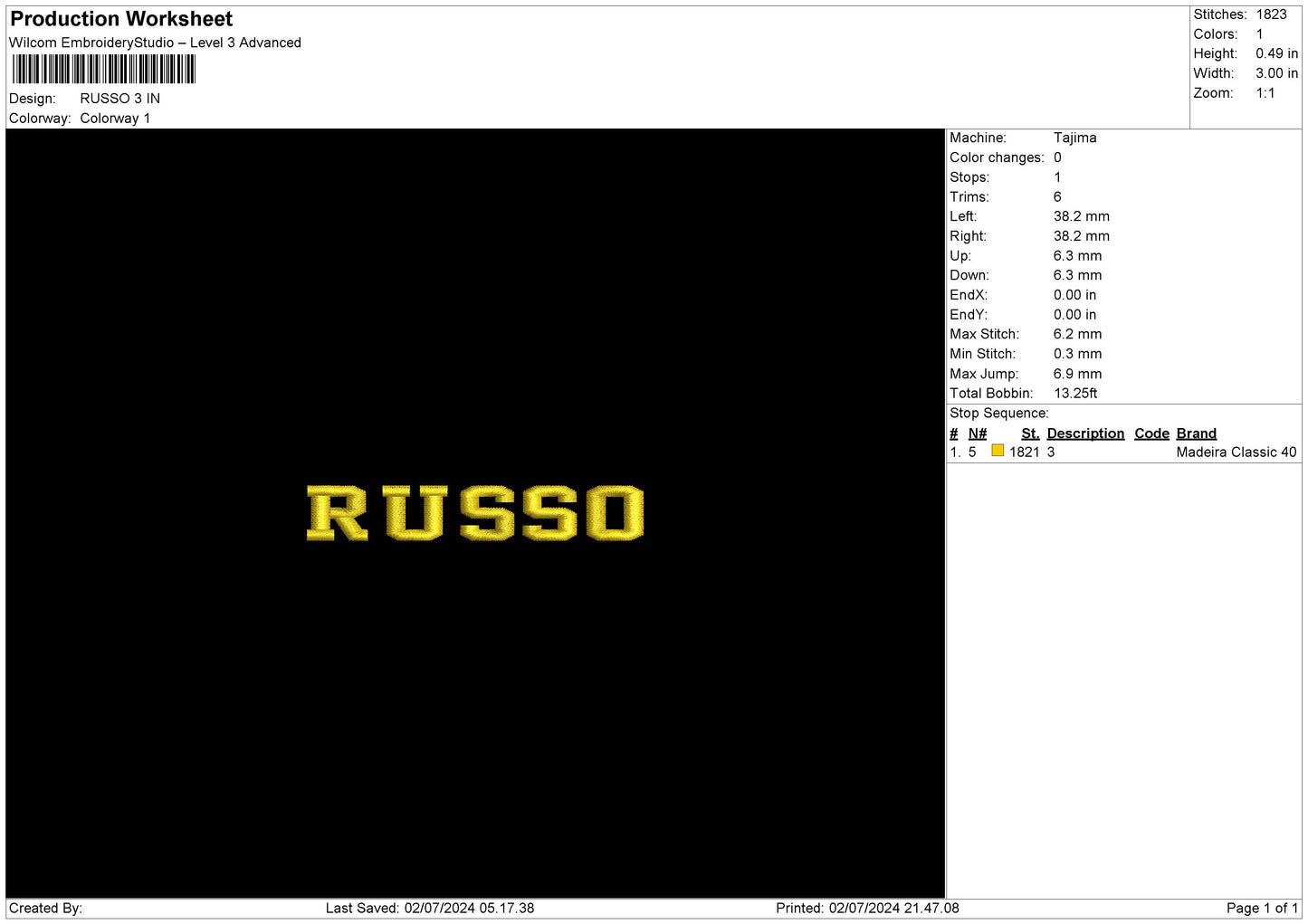 Russotext Embroidery File 6 sizes