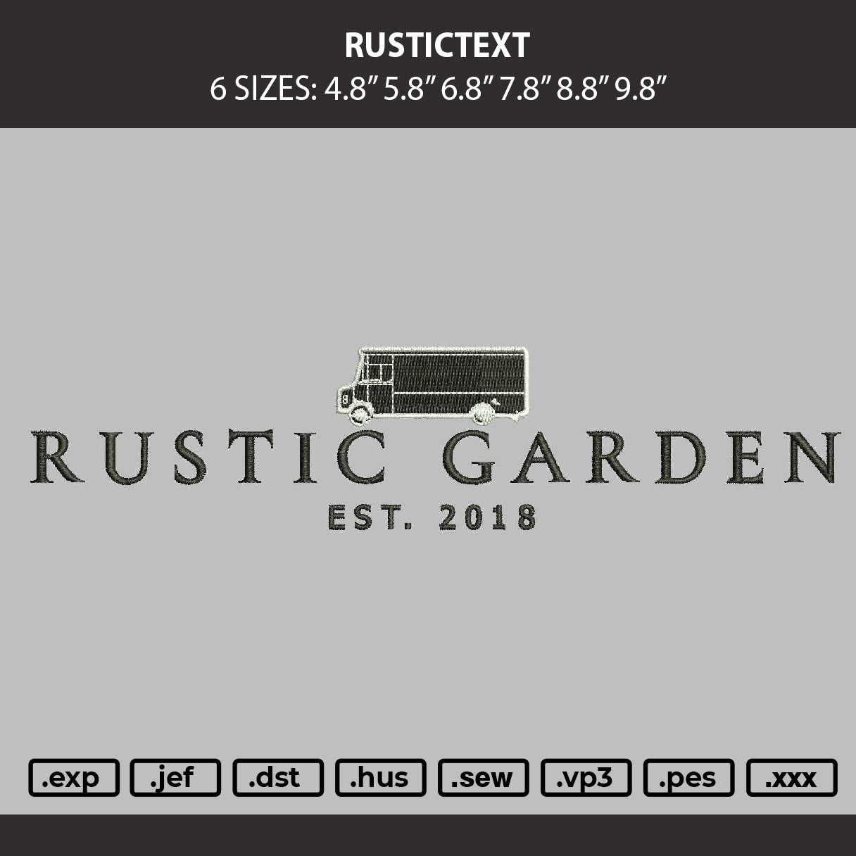 Rustictext Embroidery Machine Design File 6 sizes