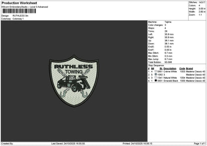 Ruthlesstext Embroidery File 6 sizes