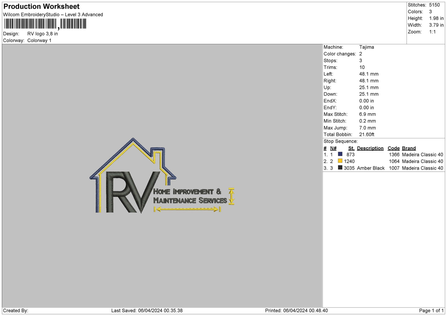 Rv Text Embroidery File 6 sizes