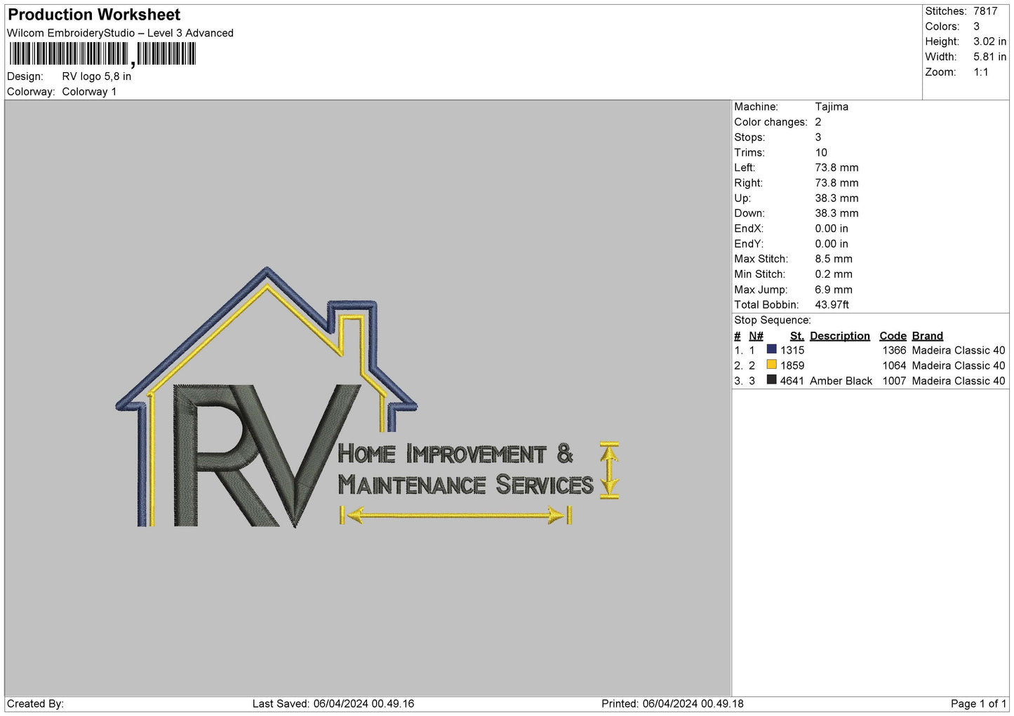 Rv Text Embroidery File 6 sizes