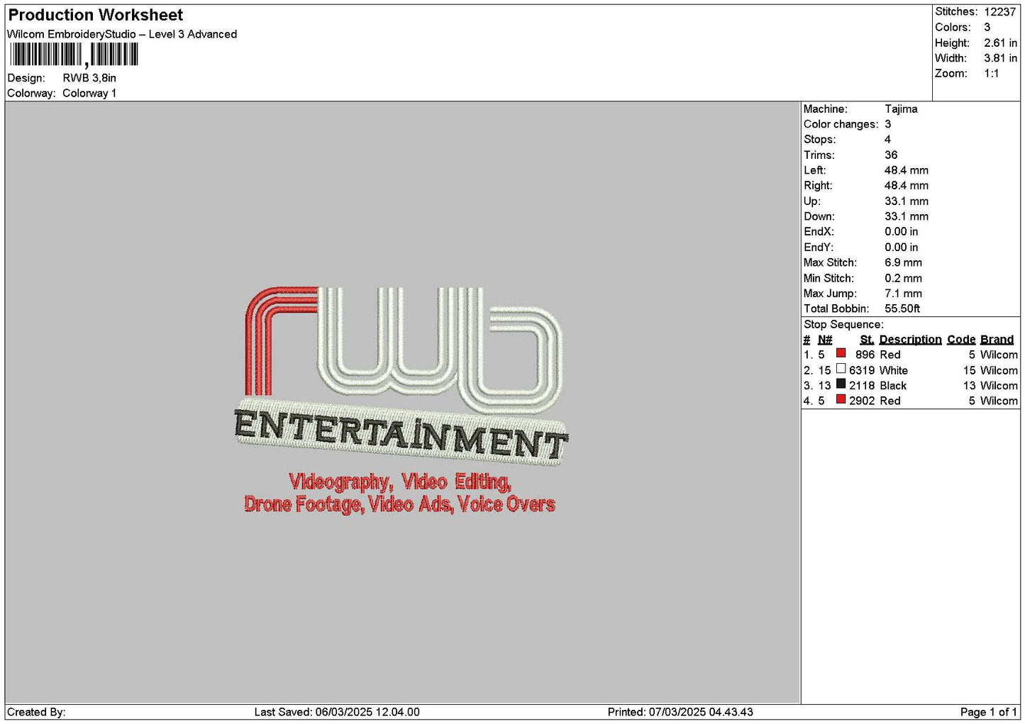 Rwbtext Embroidery File 6 sizes