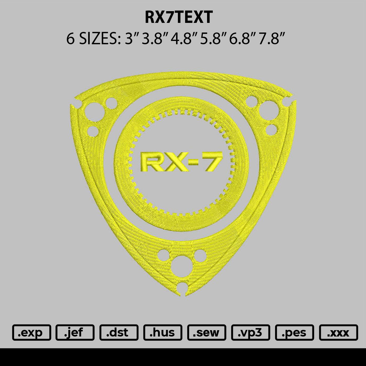 Rx7text Embroidery File 6 sizes
