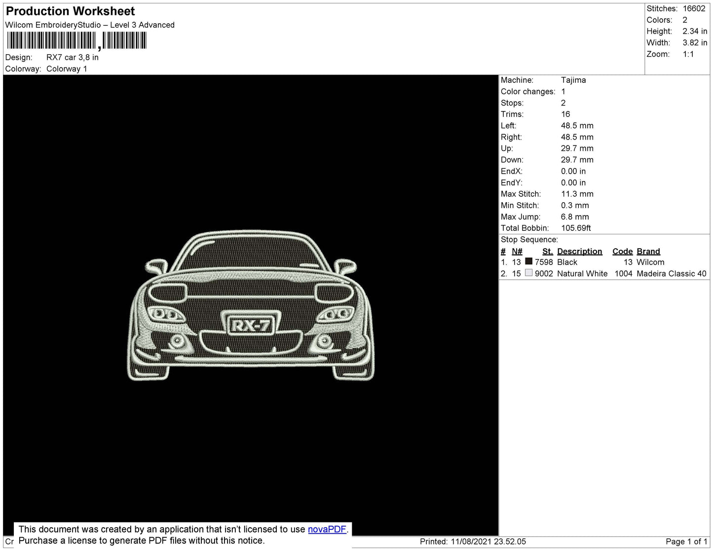 RX7 Car Embroidery File 4 size