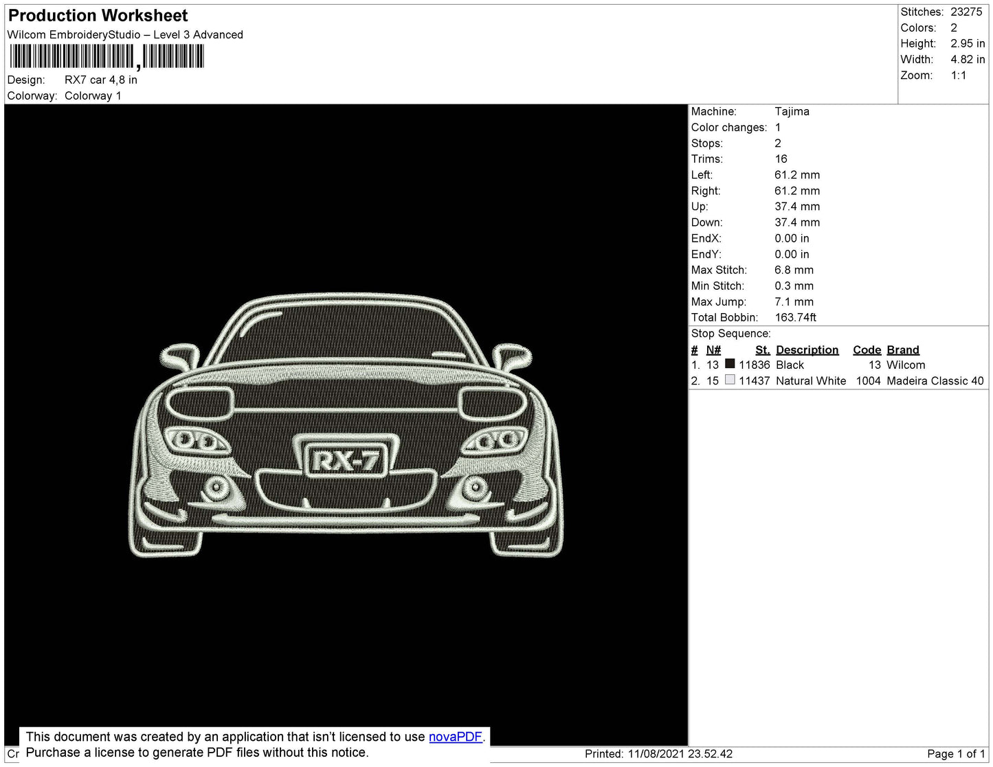 RX7 Car Embroidery File 4 size