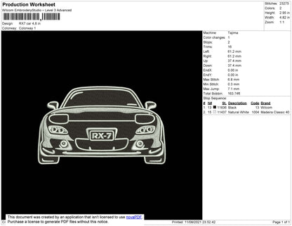 RX7 Car Embroidery File 4 size