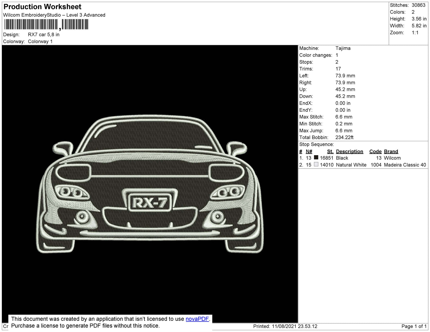 RX7 Car Embroidery File 4 size