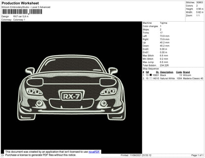 RX7 Car Embroidery File 4 size