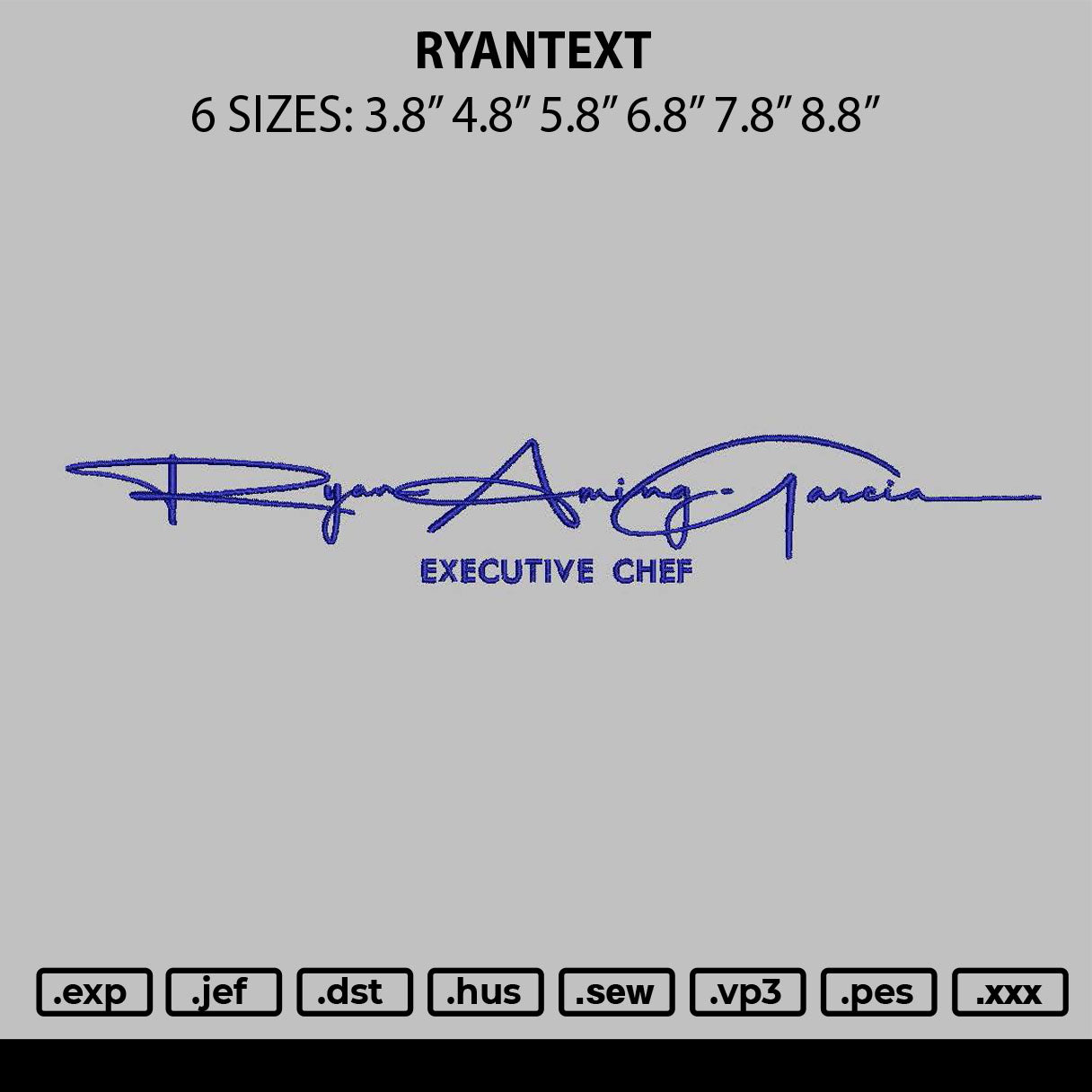 Ryantext Embroidery File 6 sizes