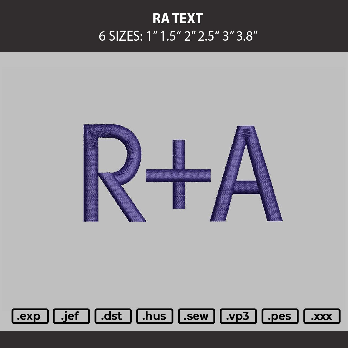 Ra Text Embroidery Machine Design File 6 sizes