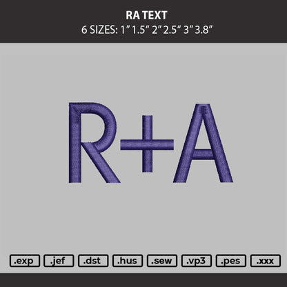 Ra Text Embroidery Machine Design File 6 sizes