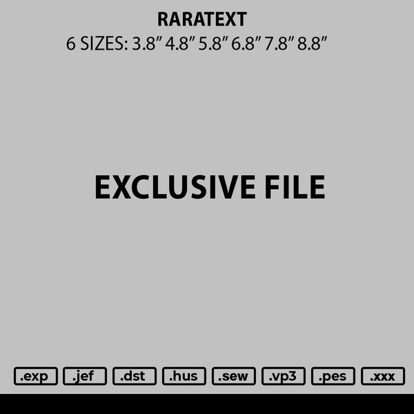 Raratext Embroidery File 6 sizes