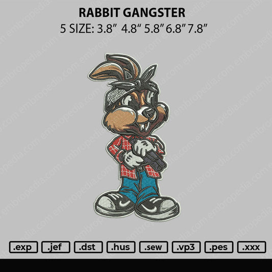 Rabbit Gangster Embroidery File 5 sizes