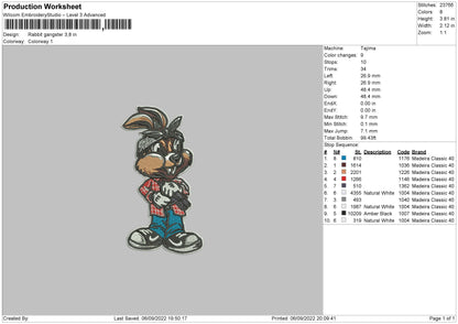 Rabbit Gangster Embroidery File 5 sizes
