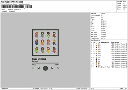 Player Song 04 Embroidery File 6 sizes