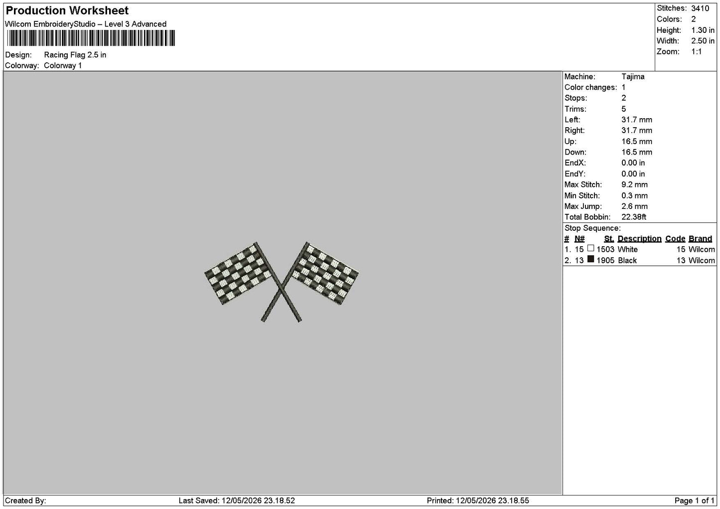 Racing Flags Embroidery File 6 sizes