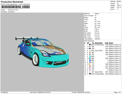 Racing Car Embroidery File 5 sizes