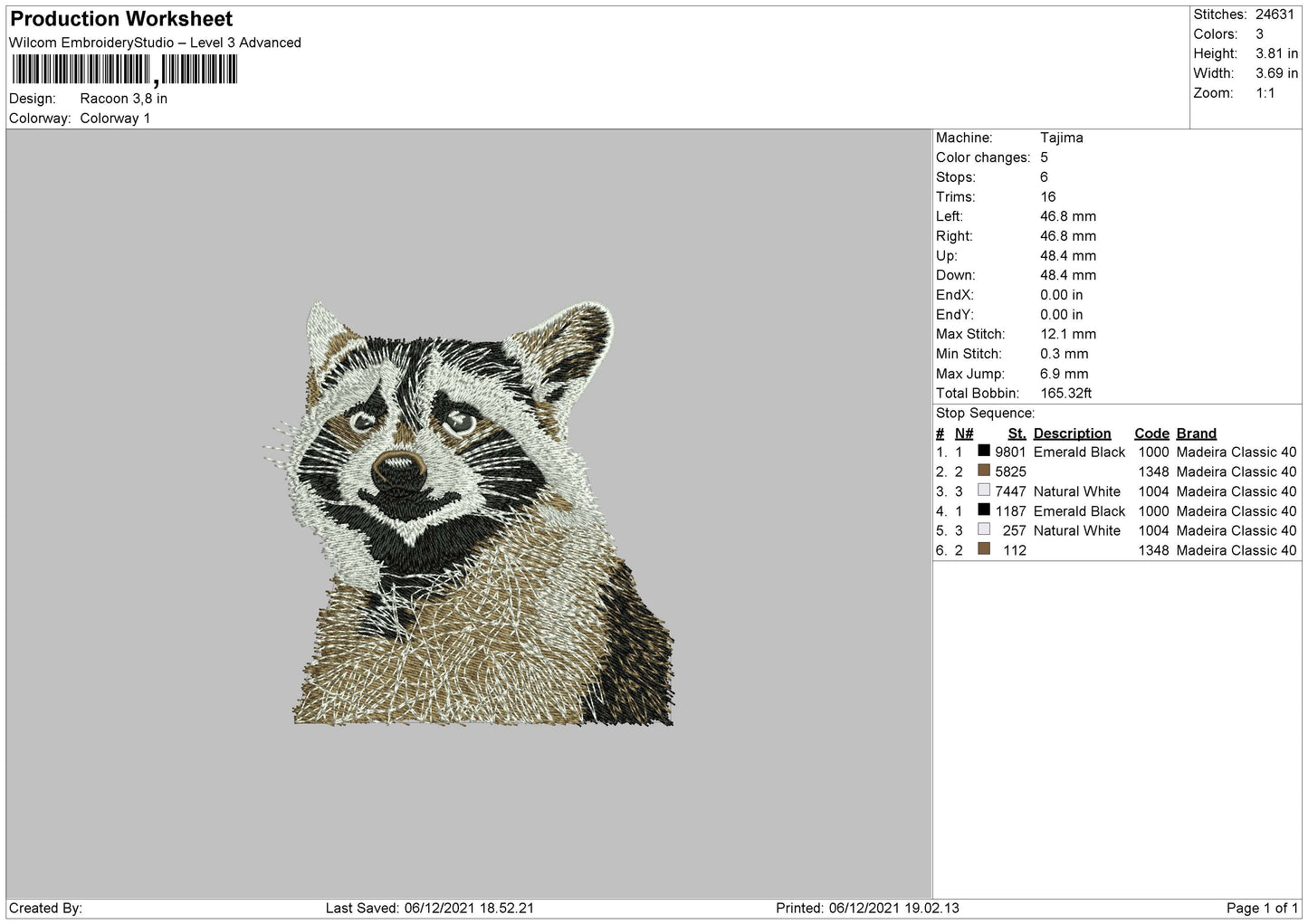 Racoon Embroidery File 4 size