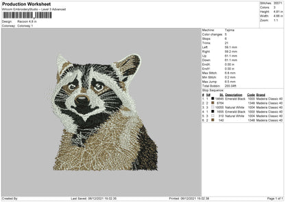 Racoon Embroidery File 4 size