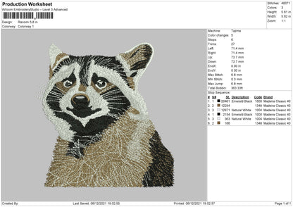 Racoon Embroidery File 4 size
