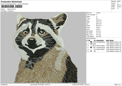 Racoon Embroidery File 4 size