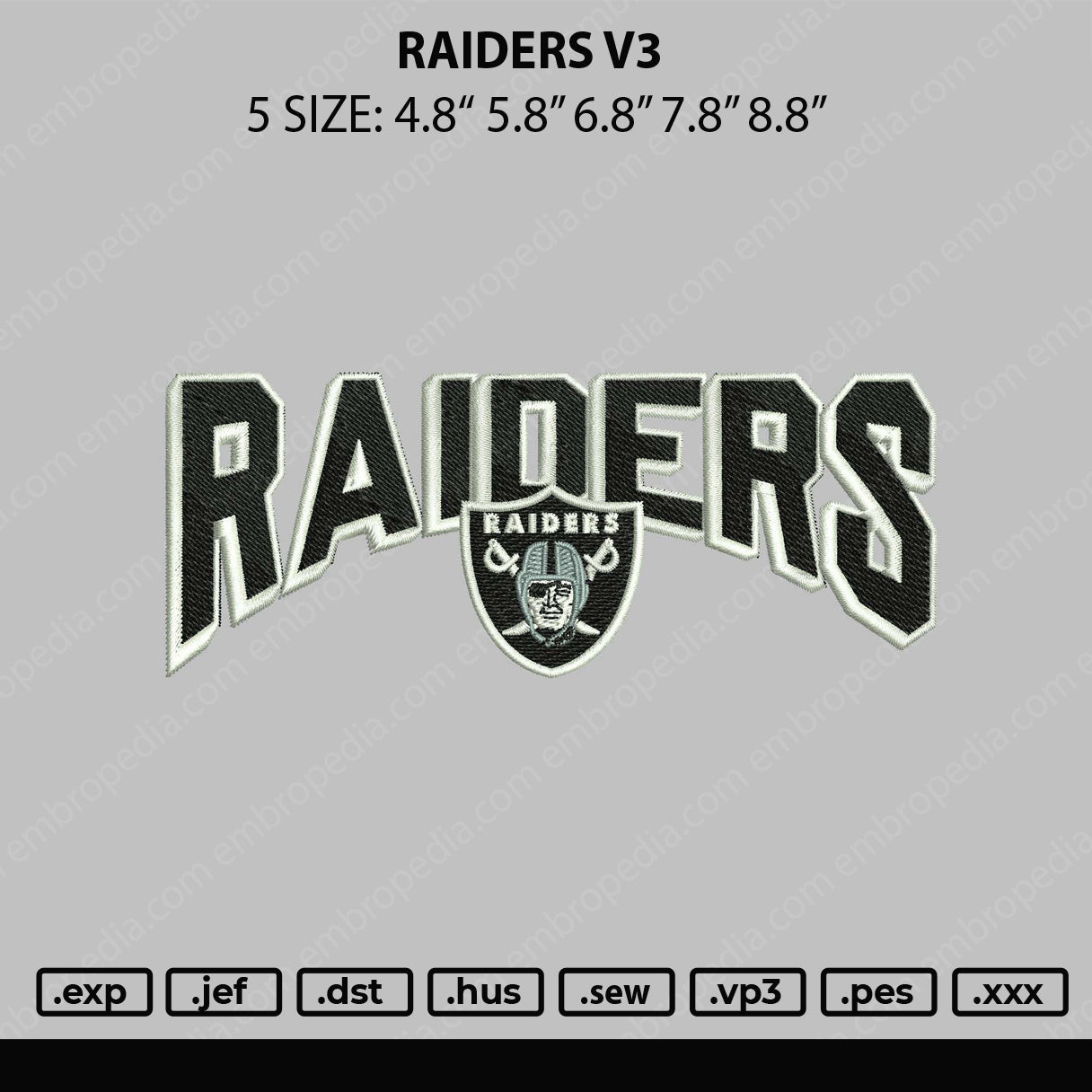 Raiders Embroidery File 5 sizes