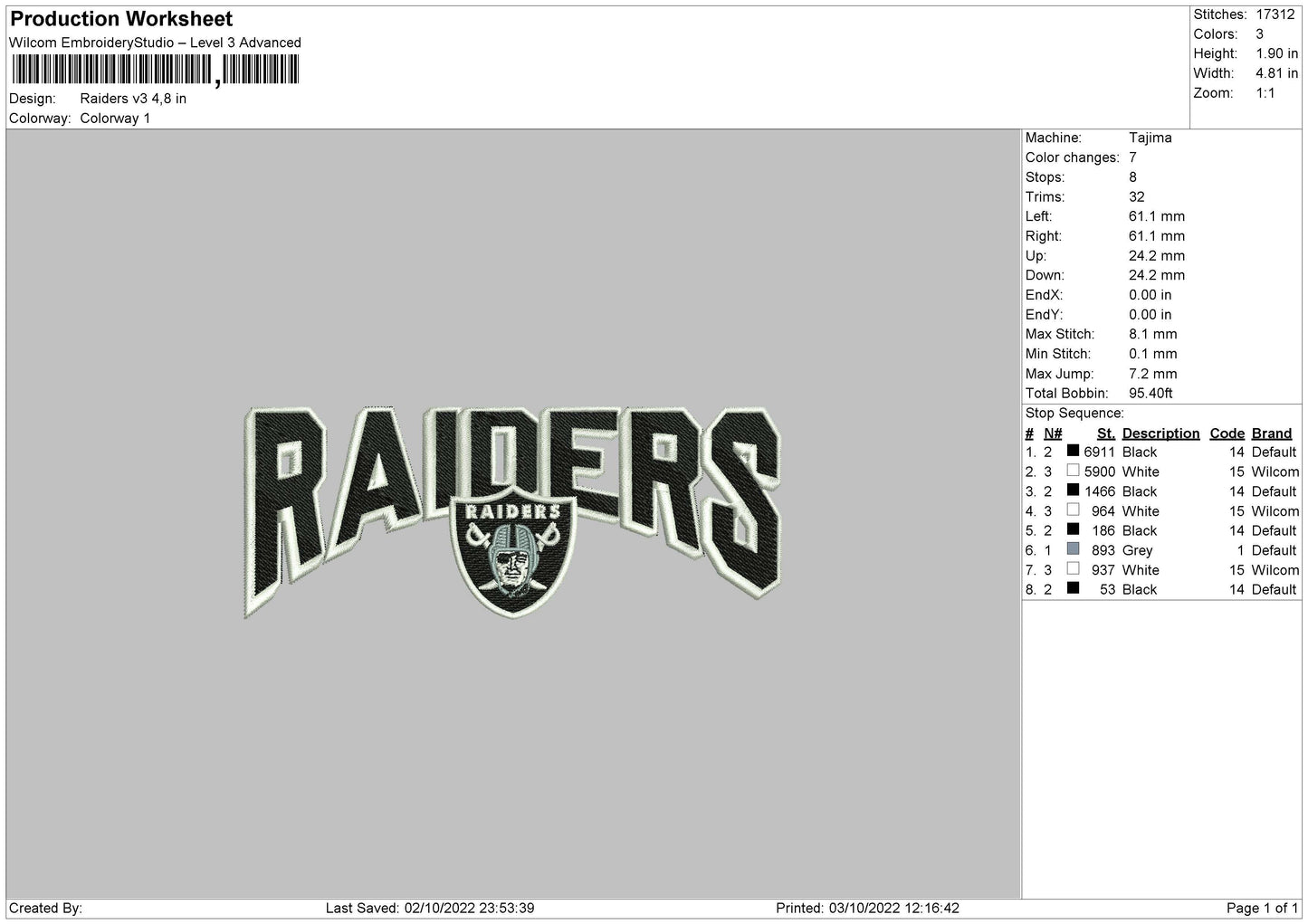 Raiders Embroidery File 5 sizes