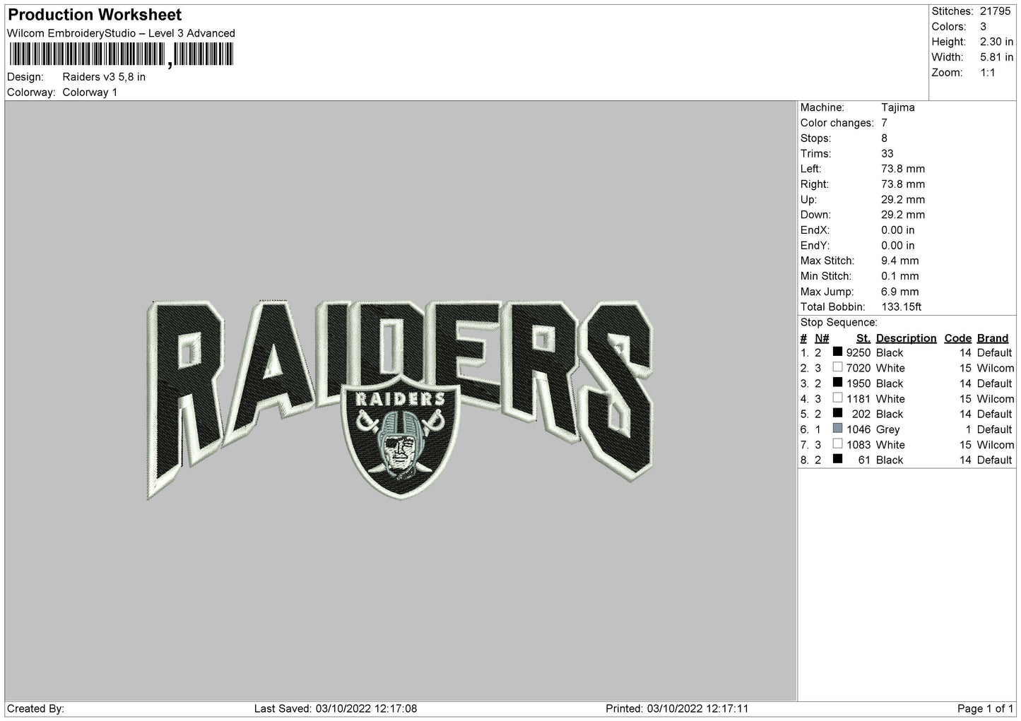 Raiders Embroidery File 5 sizes