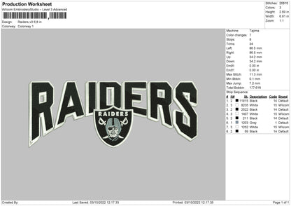Raiders Embroidery File 5 sizes