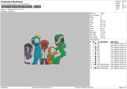 Rainbow Friends Embroidery File 6 sizes