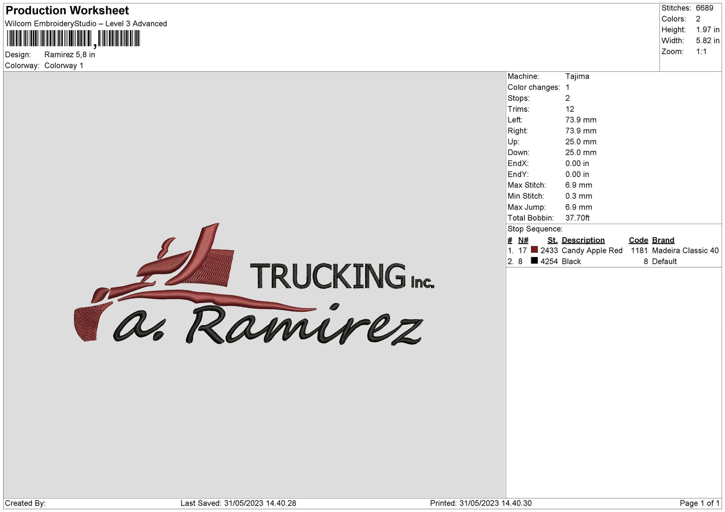 Ramirez Embroidery File 6 sizes