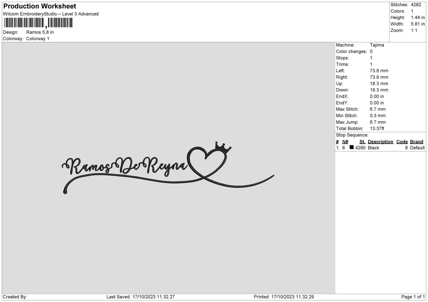 Ramos Embroidery File 6 sizes