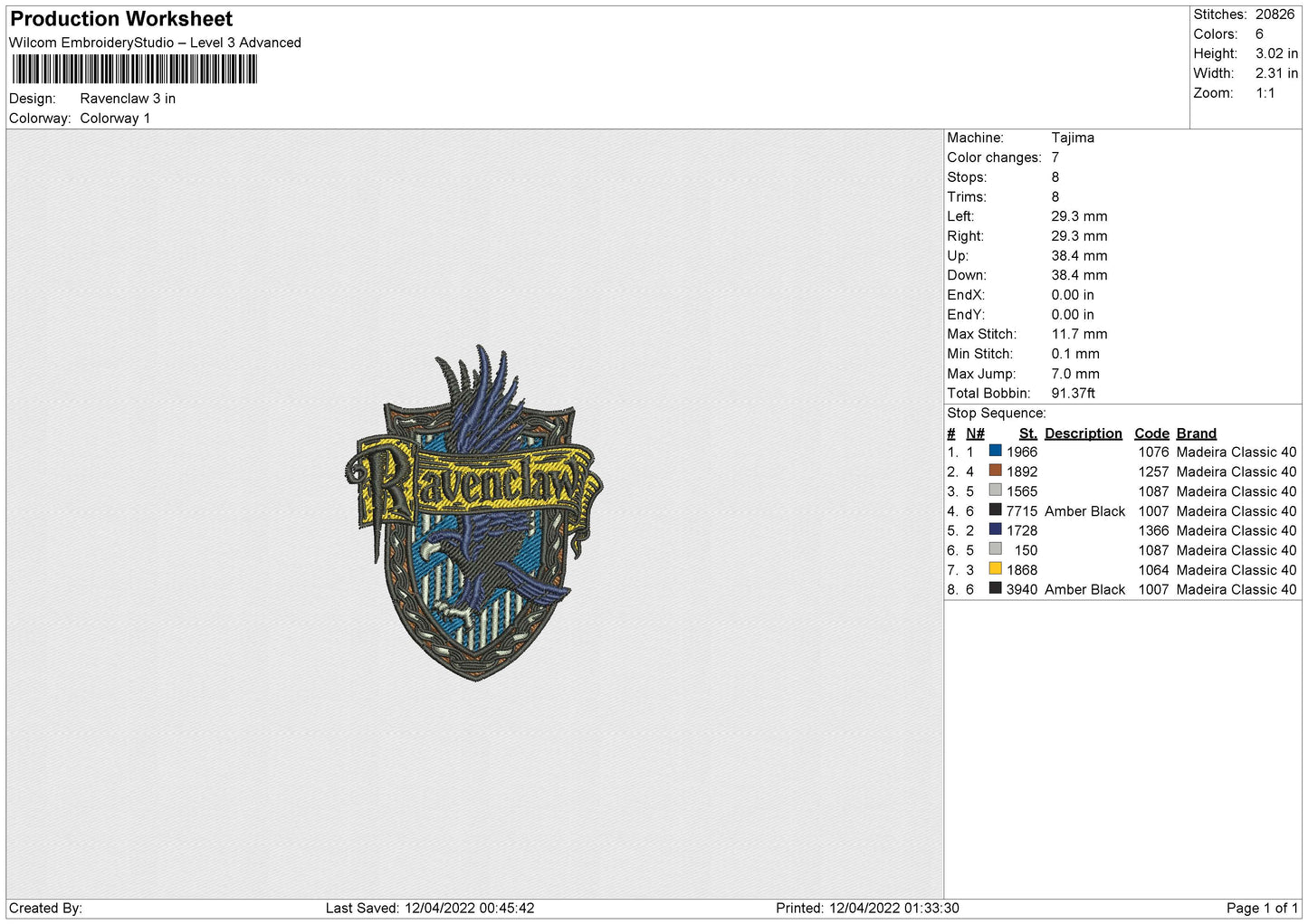 Revenclaw Embroidery File 4 size