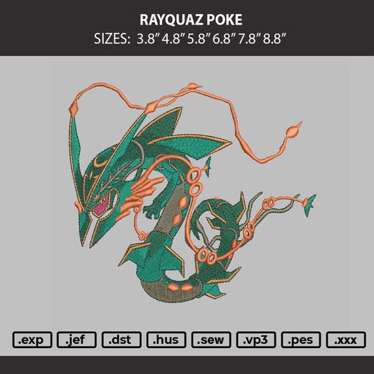 Rayquaz Poke Embroidery Machine Design File 6 sizes
