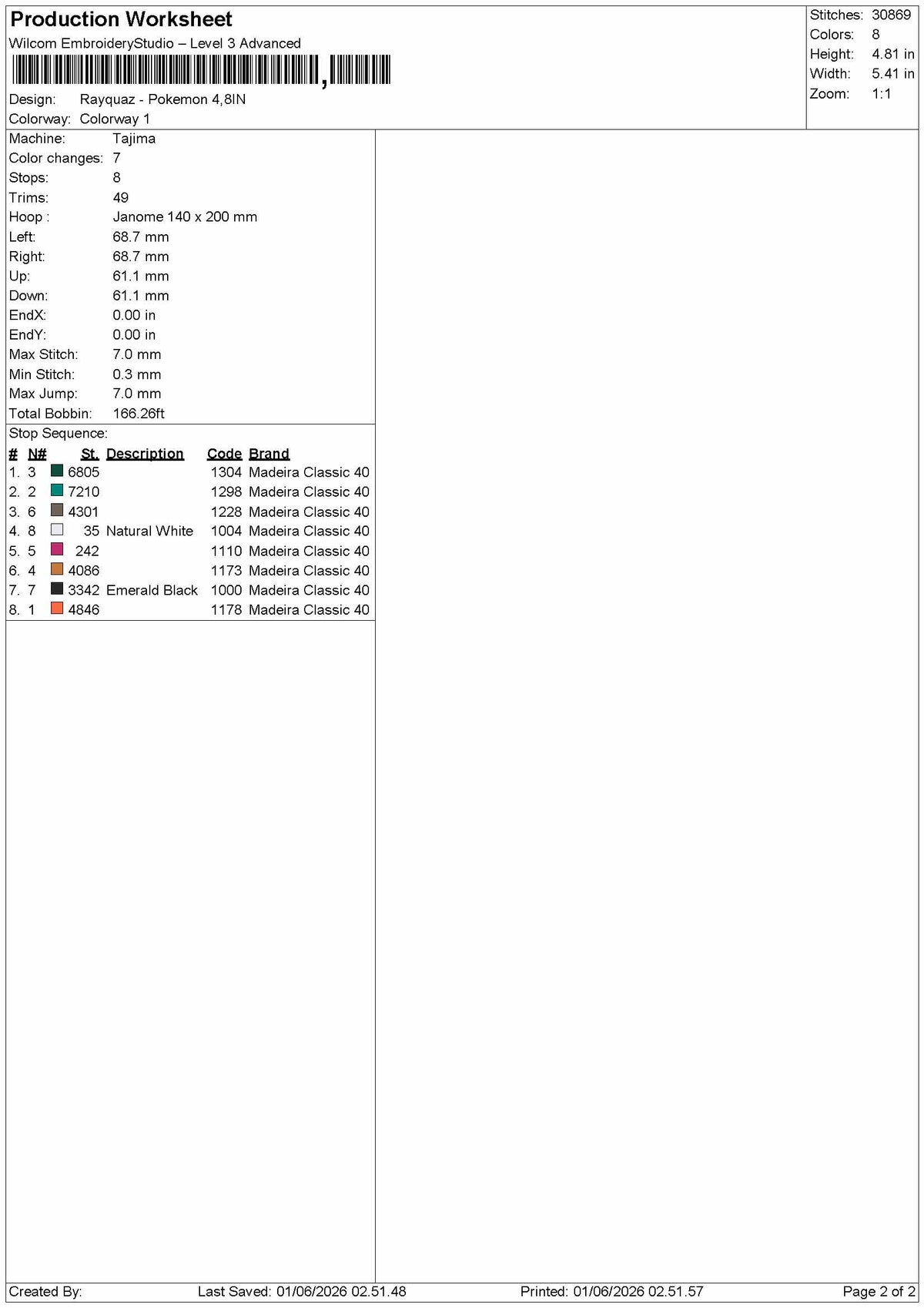 Rayquaz Poke Embroidery Machine Design File 6 sizes