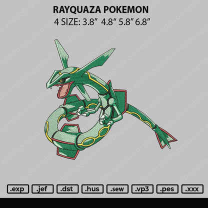 Rayquaza Pokemon Embroidery Design File 4 sizes