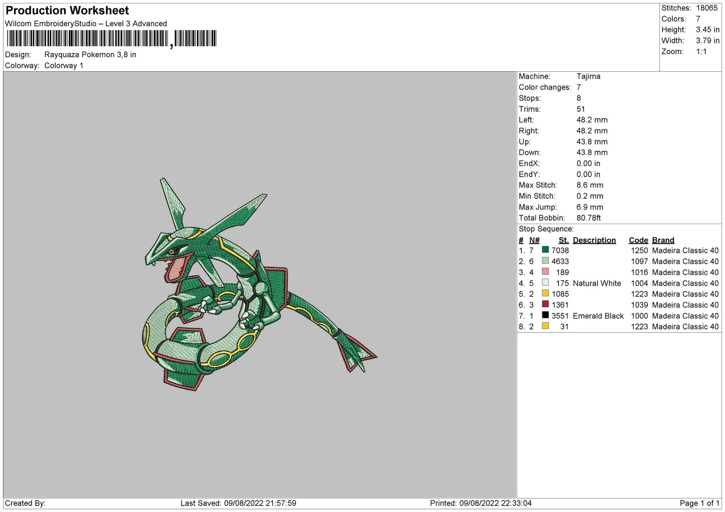 Rayquaza Pokemon Embroidery Design File 4 sizes