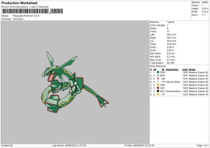 Rayquaza Pokemon Embroidery Design File 4 sizes