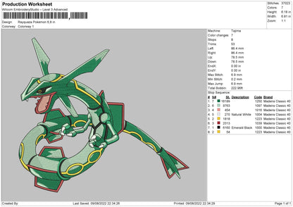 Rayquaza Pokemon Embroidery Design File 4 sizes