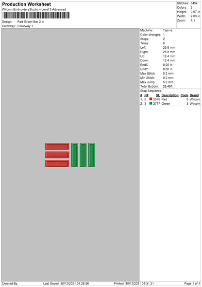Red Green Bar Embroidery File 4 size