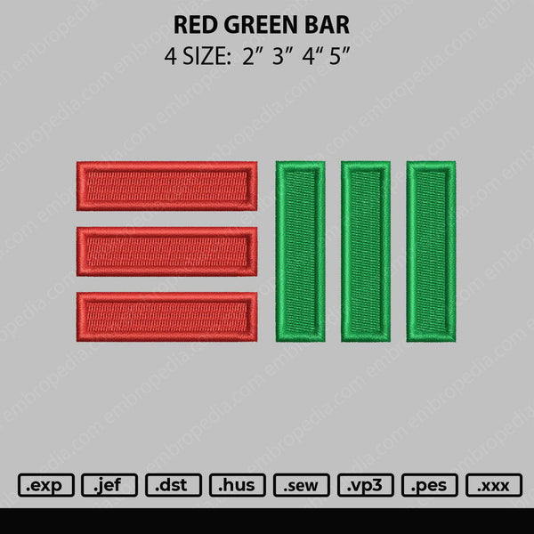 Red Green Bar Embroidery File 4 size