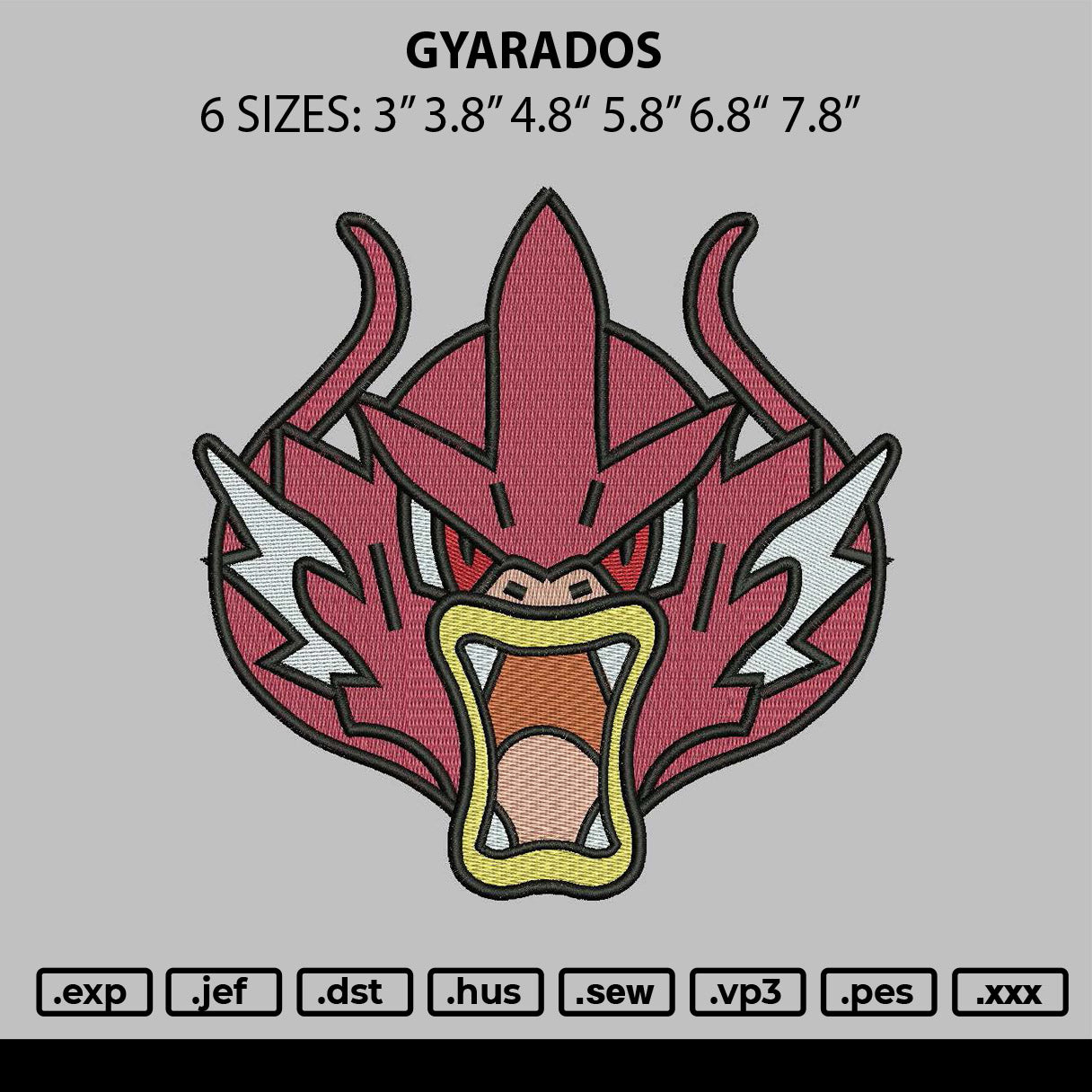 Gyaradostext Embroidery File 6 sizes