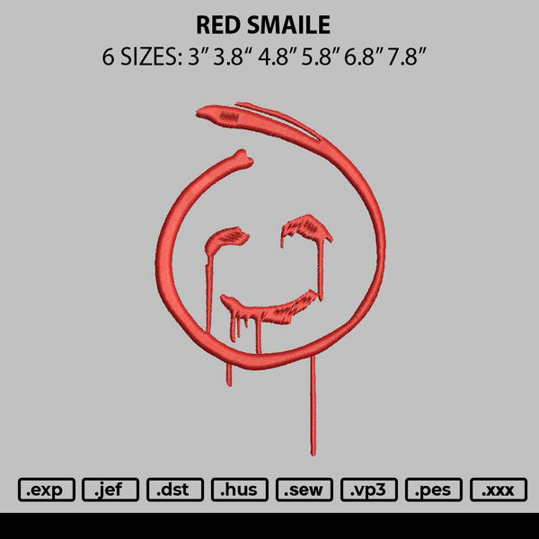 Red Smile Embroidery File 6 sizes