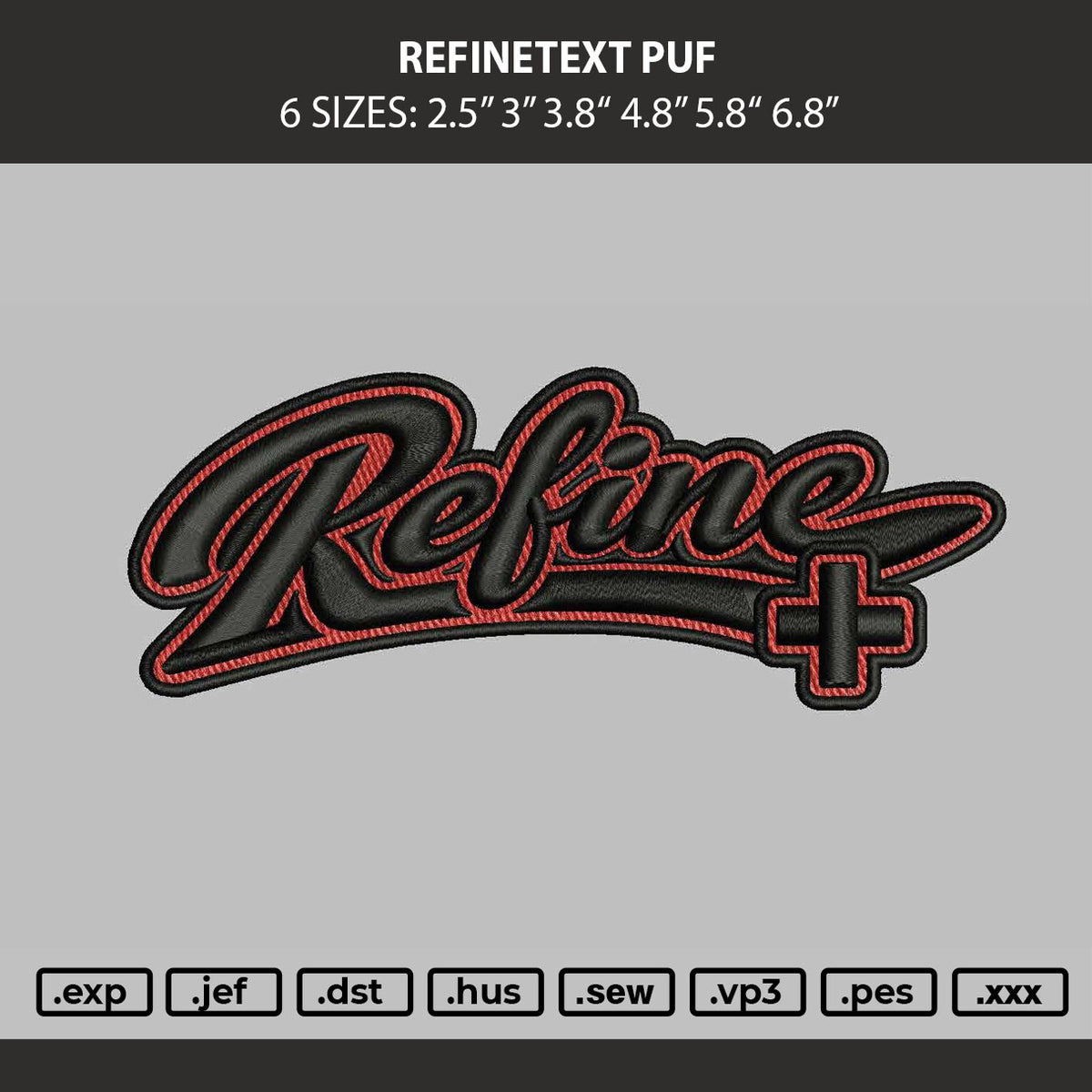 Refinetext Puff Embroidery Machine Design File 6 sizes