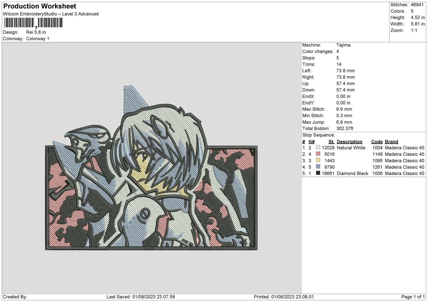 Rei Embroidery File 6 sizes